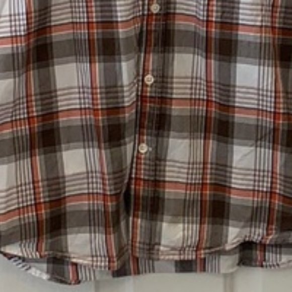 🍂 Men's Burnt Sienna Brown White Plaid Tartan Button Up Short Sleeve Shirt - XL - Picture 7 of 9